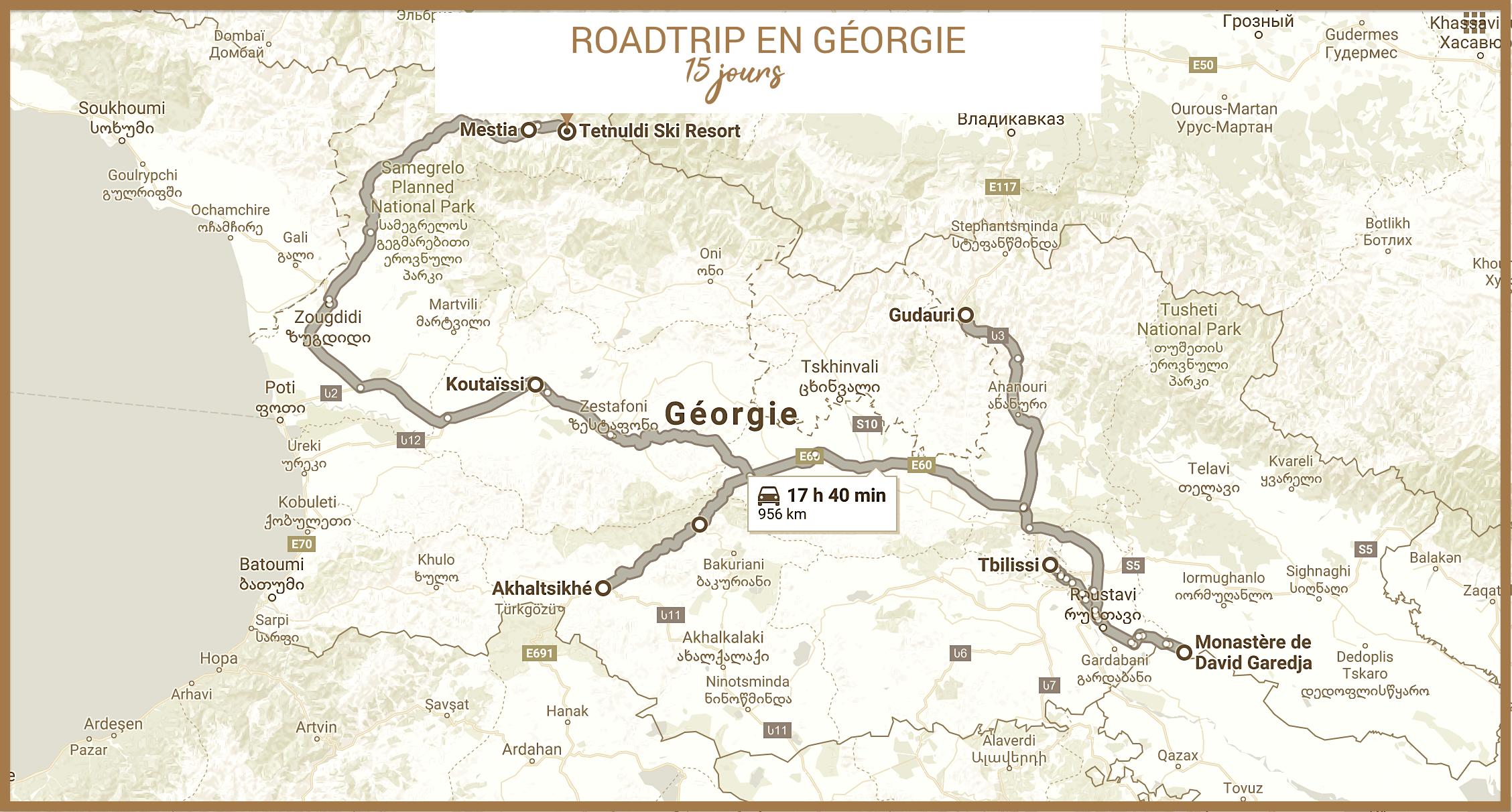 L'itinéraire du roadtrip de Madame Voyage en Géorgie